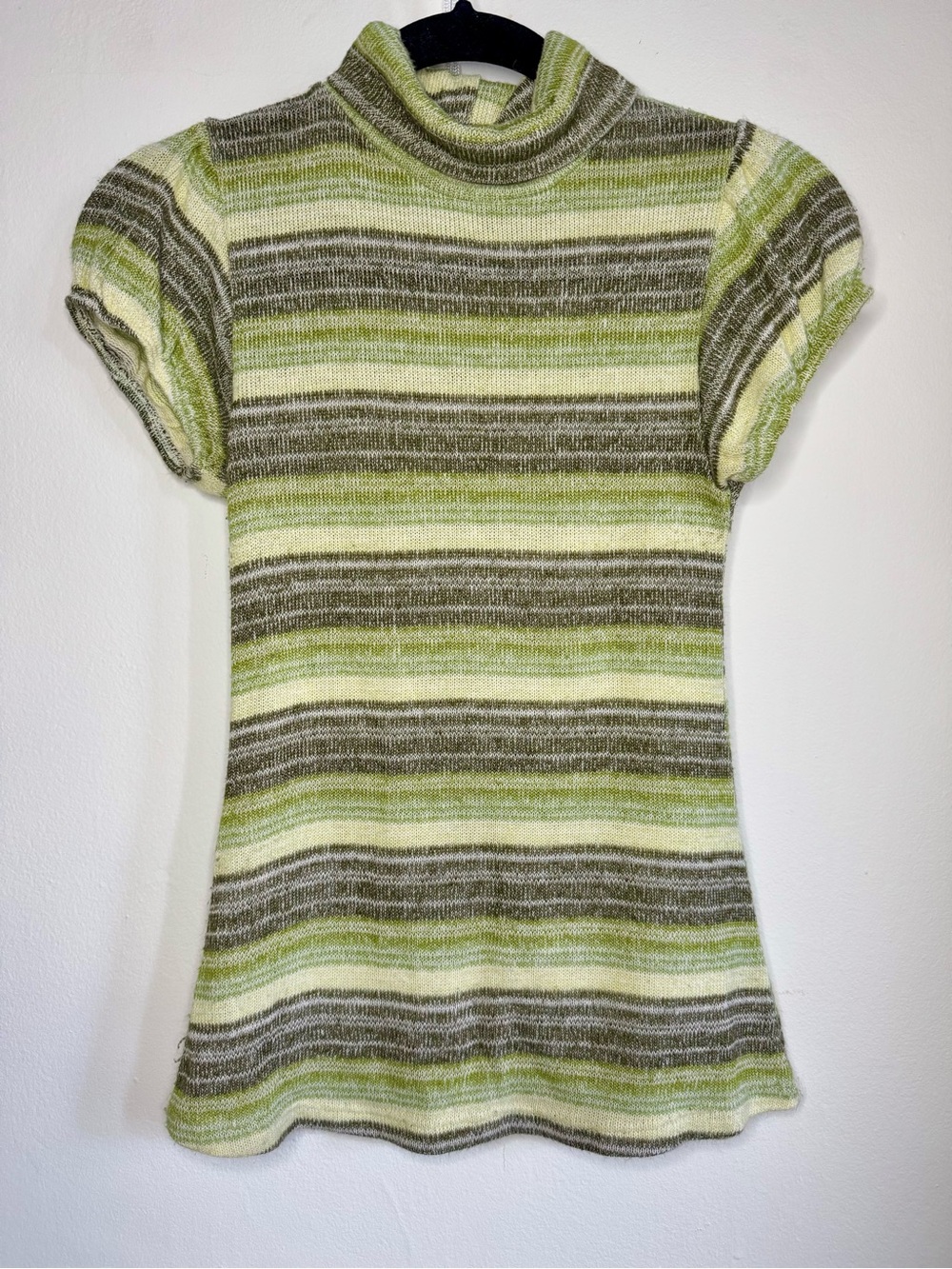 De Colores y2k office siren Striped Turtleneck short sleeve top in Green & Brown